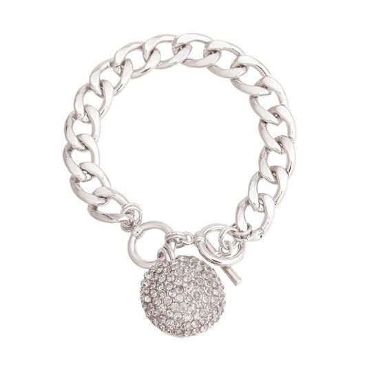 Silver Pave Ball Toggle Bracelet