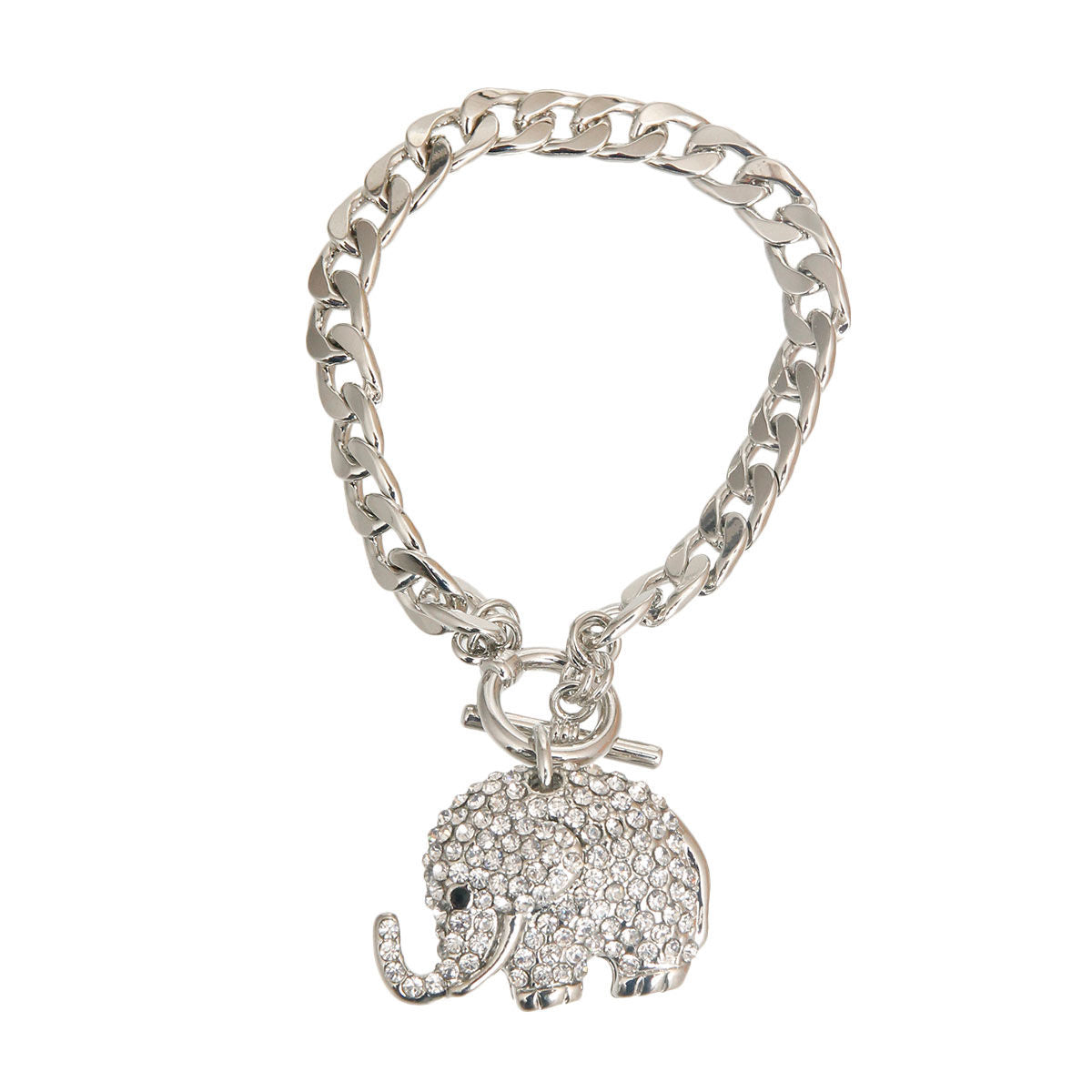 Bracelet Silver Rhinestone Elephant Chain