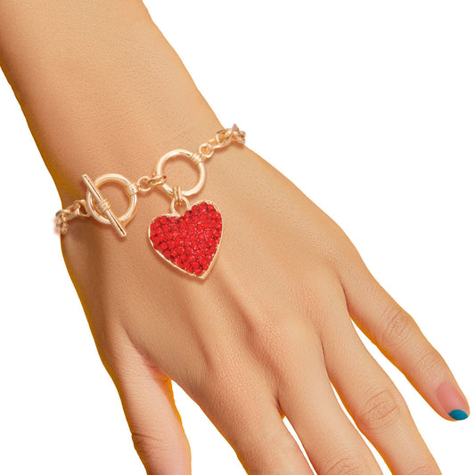 Gold Chain 3D Red Heart Bracelet