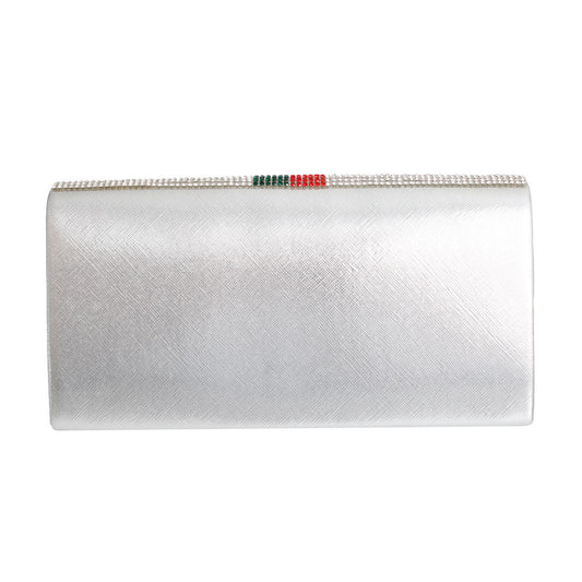 Designer Stripe Silver Flap Clutch