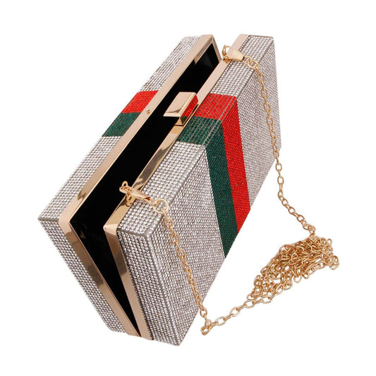 Clear Red Green Stripe Hardcase Clutch