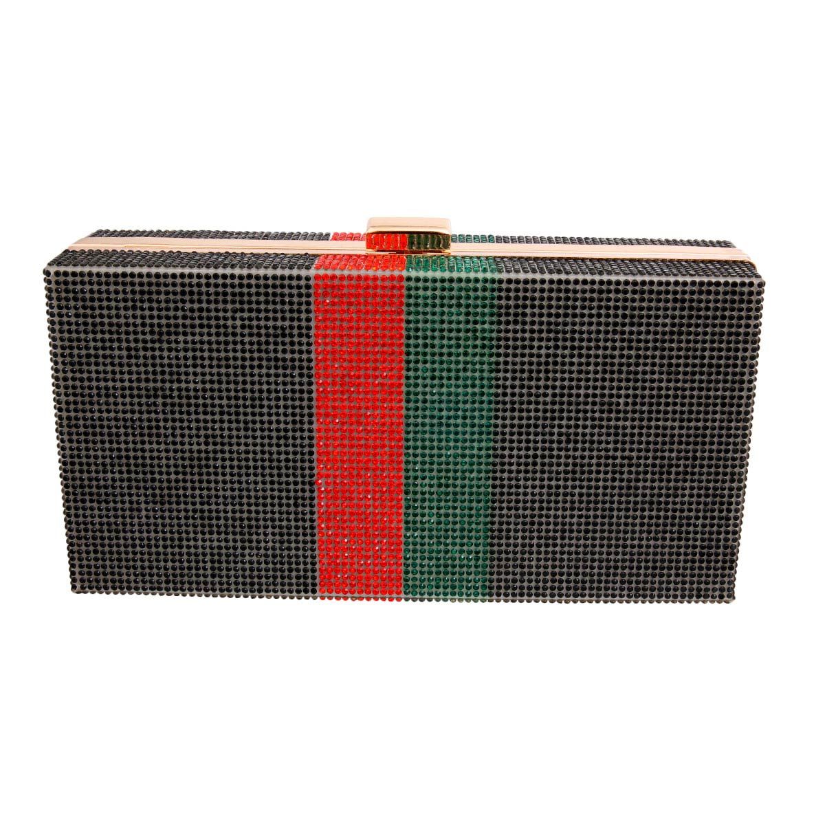 Black Red Green Stripe Hardcase Clutch