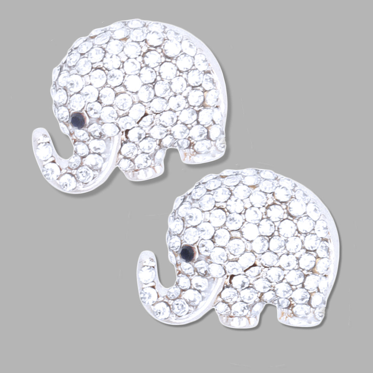 Silver Rhinestone Elephant Studs