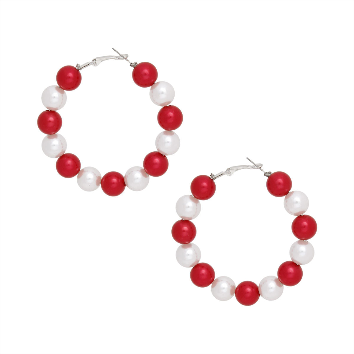 DST Sorority Red White 60mm Pearl Hoop Earrings