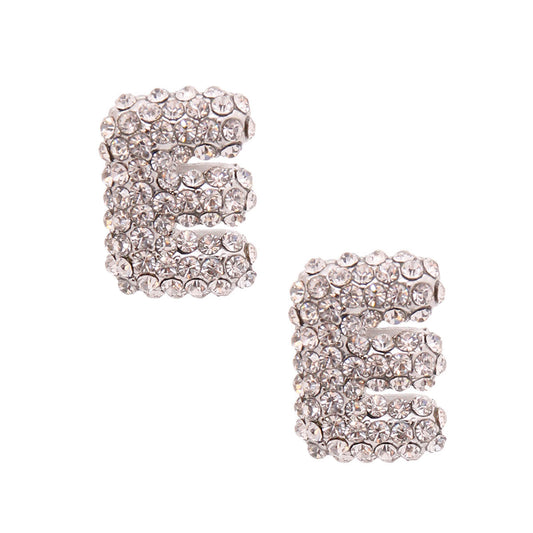 E Rhinestone Silver Studs