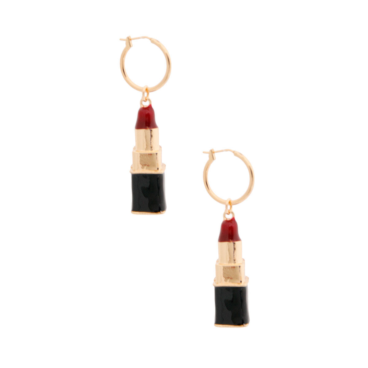 Burgundy Lipstick Charm Hoops