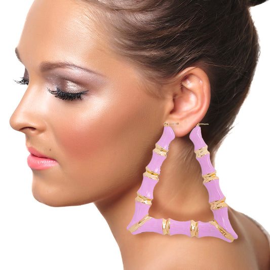 Pink Lavender Trapezoid Bamboo Hoops