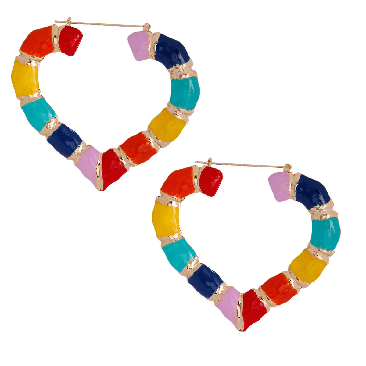 Rainbow Heart Bamboo Hoops