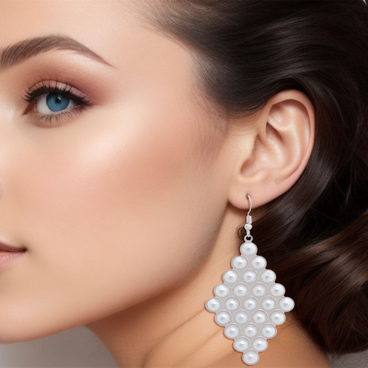 White Pearl Stud Diamond Earrings