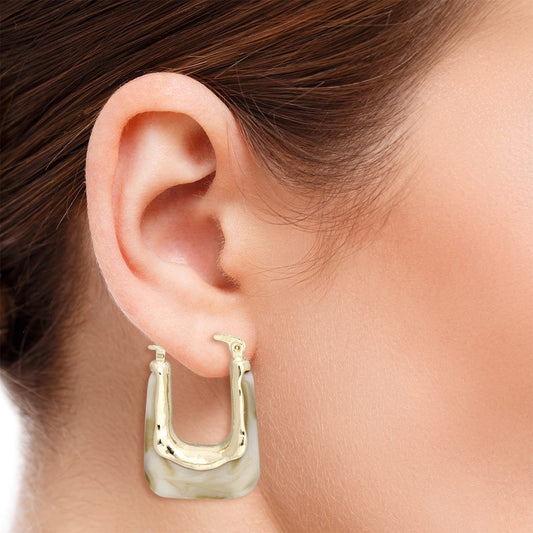 Hoops Marbled Ivory U Shaped Earrings for Women