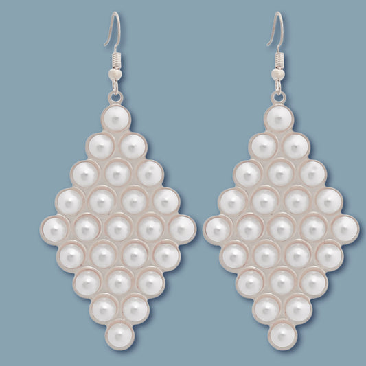 White Pearl Stud Diamond Earrings