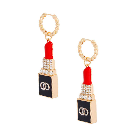 Gold Lipstick Charm Hoops