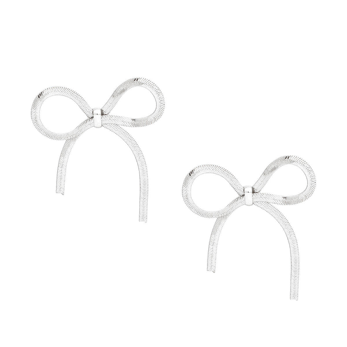 Studs Silver Herringbone Ribbon Bow Earrings Women