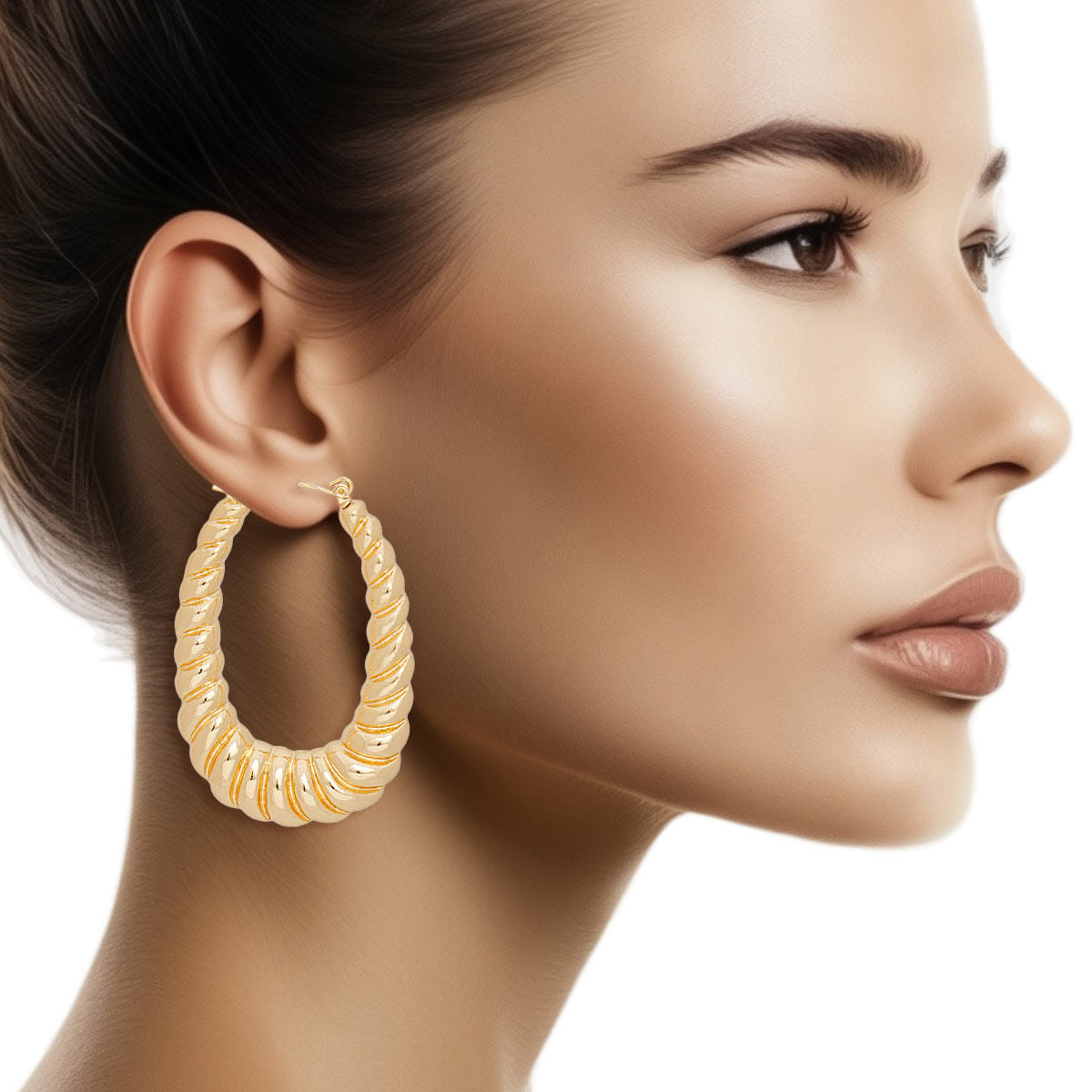 Hoops Twisted Gold Metal Oval Earrings for Women