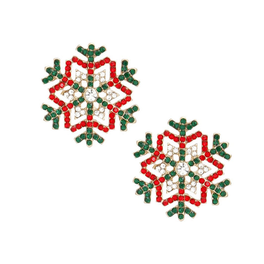 Stud Radiating Snowflake Red Green Earrings Women