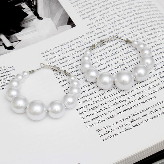 Hoops Graduated White Pearl 55mm Earrings Women