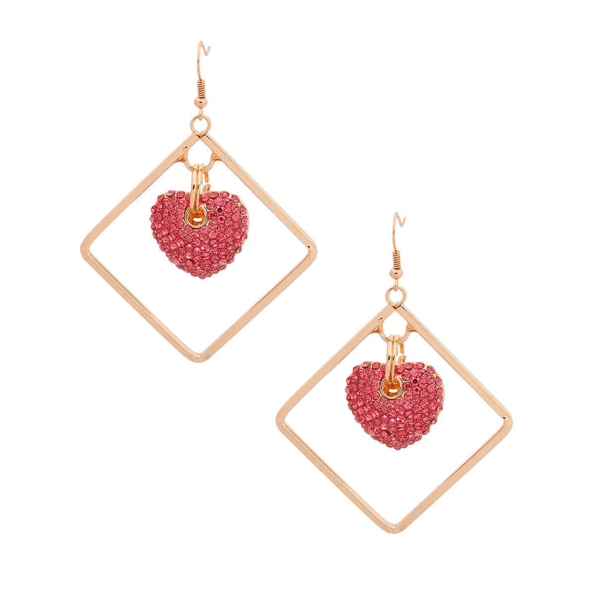 Gold Drop Diamond Pink Earrings