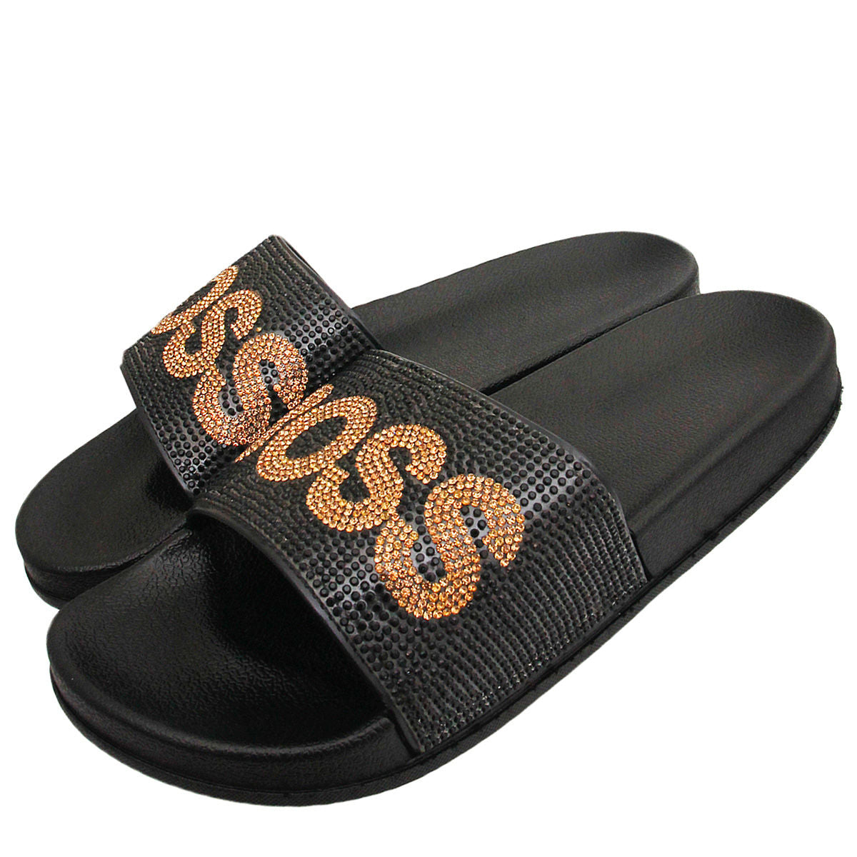 Size 9 BOSS Black Slides