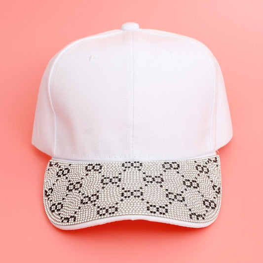 Hat White Monogram Bling Baseball Cap for Women