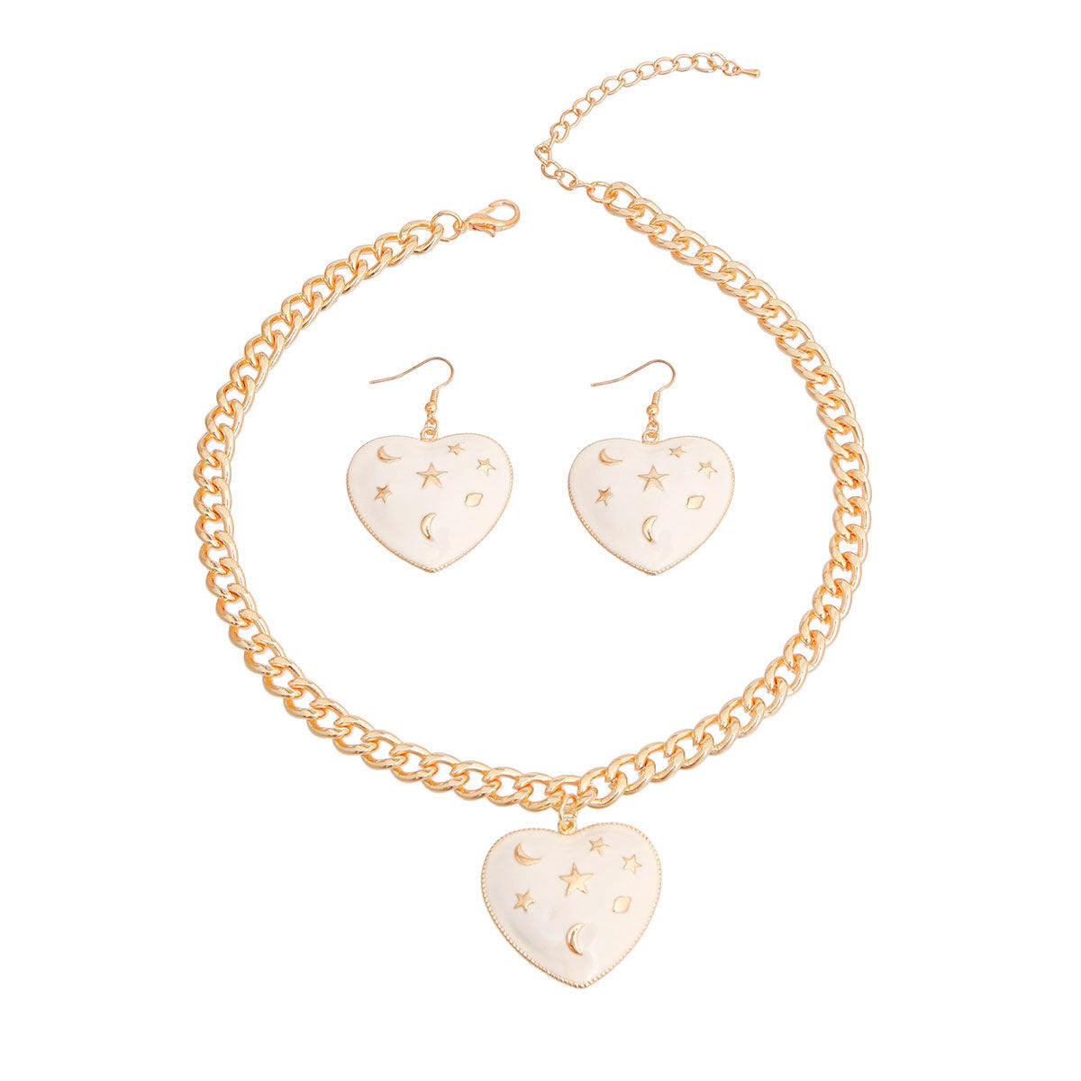 White Night Sky Heart Necklace Set