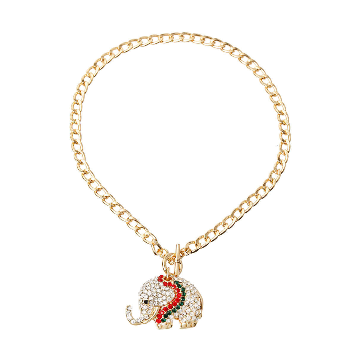 Rhinestone Elephant Toggle Necklace