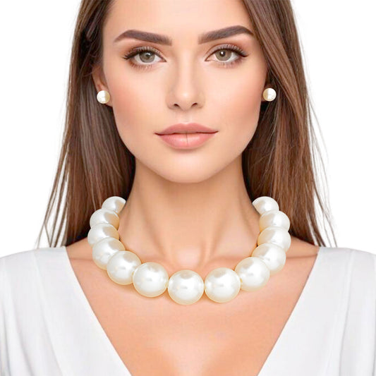 Pearl Necklace 25mm Cream Pearl Set for Women