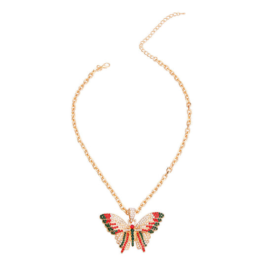 Red and Green Flutter Butterfly Necklace