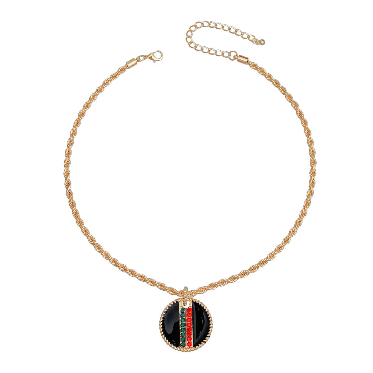 Black Stripe Pendant Gold Twisted Chain