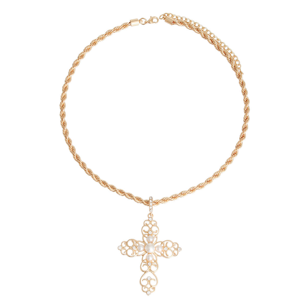 Cream Filigree Cross Necklace