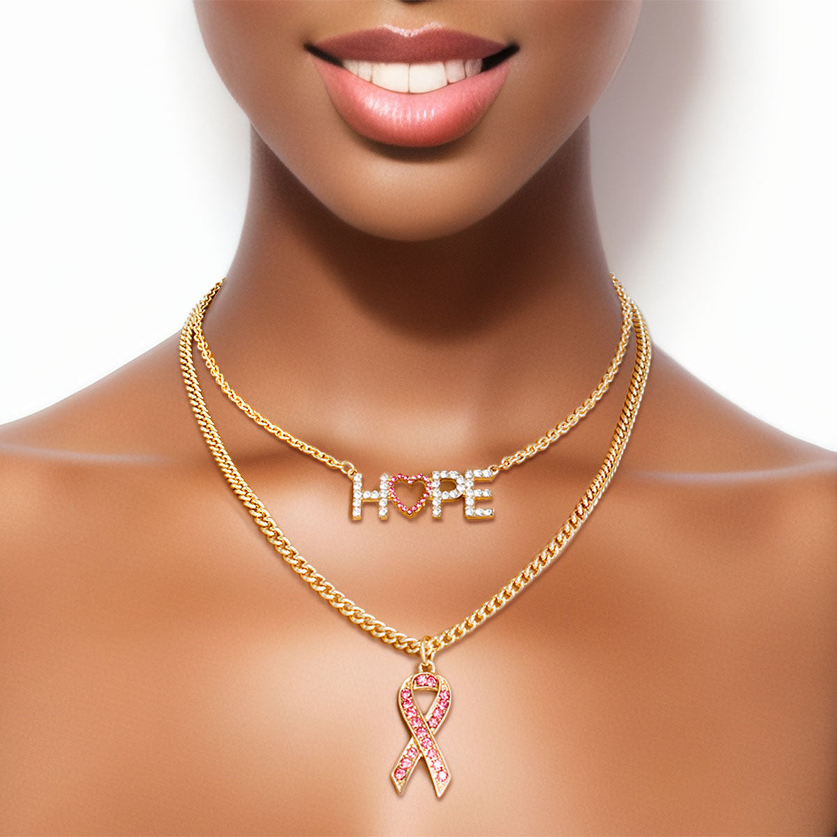 Gold Hope Pink Ribbon Chain