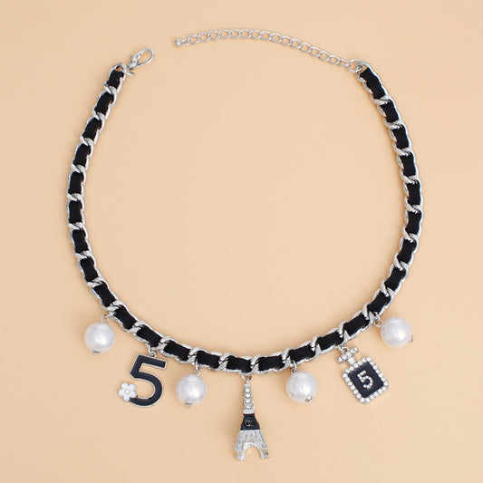 Necklace Silver Eiffel Black Charm Chain for Women