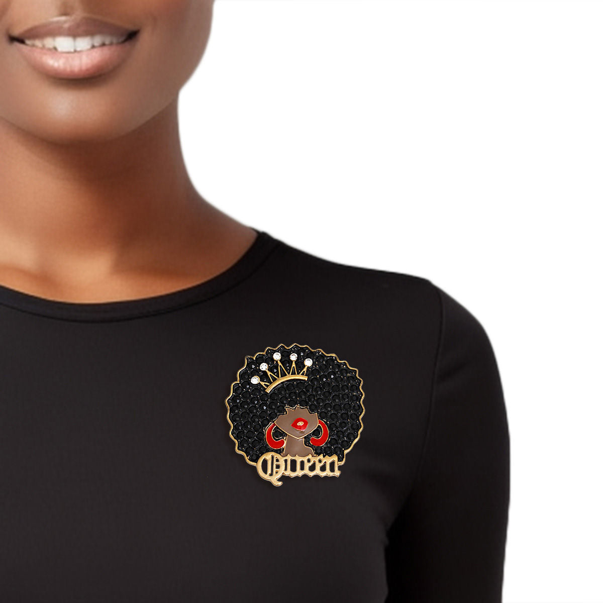 Brooch Gold Black Afro Queen Pin for Women