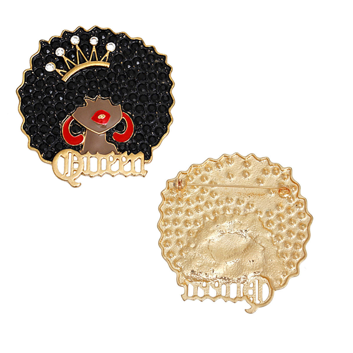 Brooch Gold Black Afro Queen Pin for Women