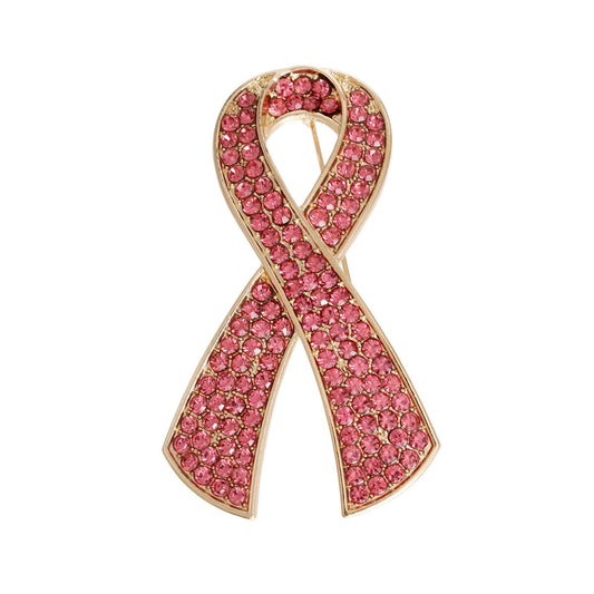 Gold Pink Ribbon Brooch