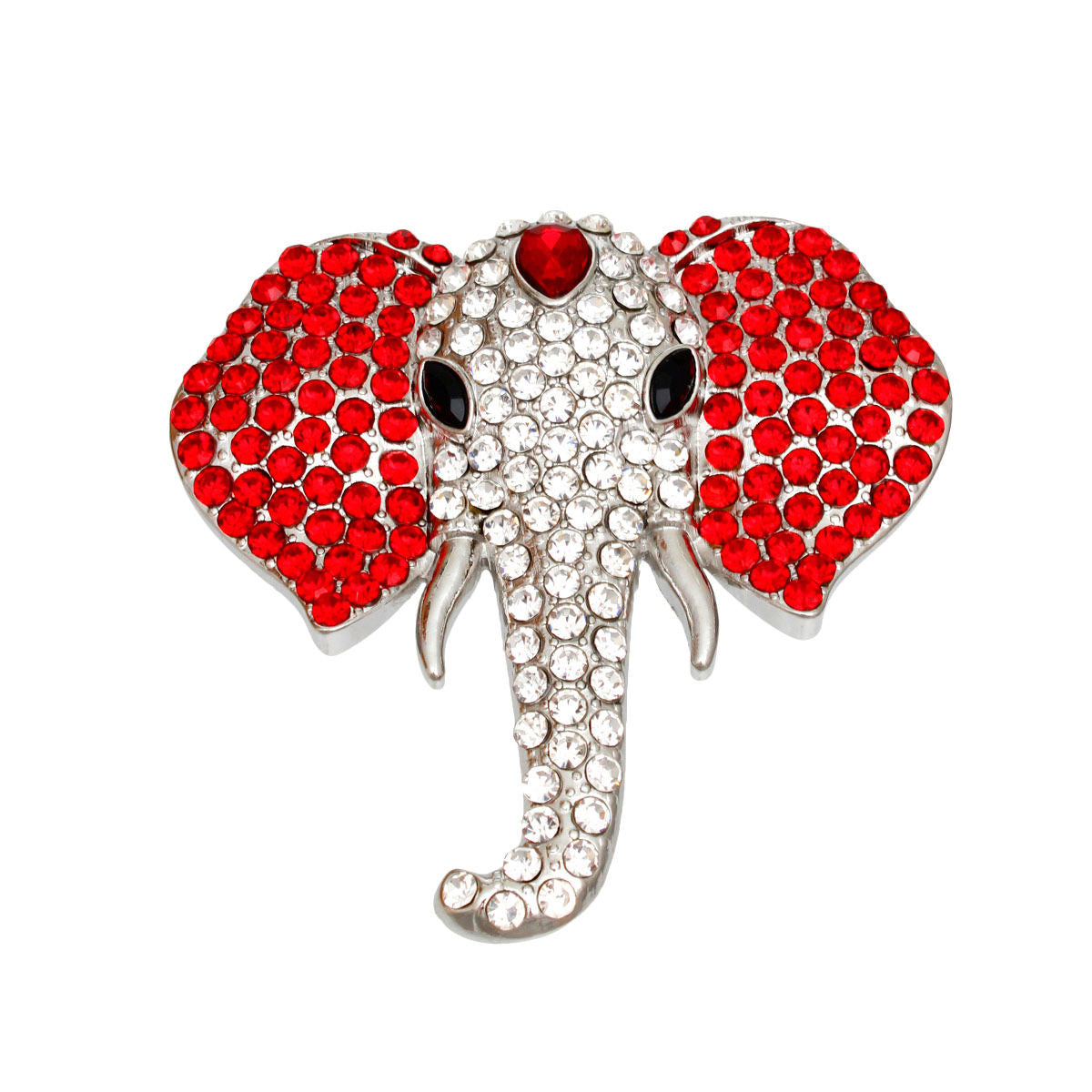 DST Brooch Silver Red Elephant Head Pin for Women