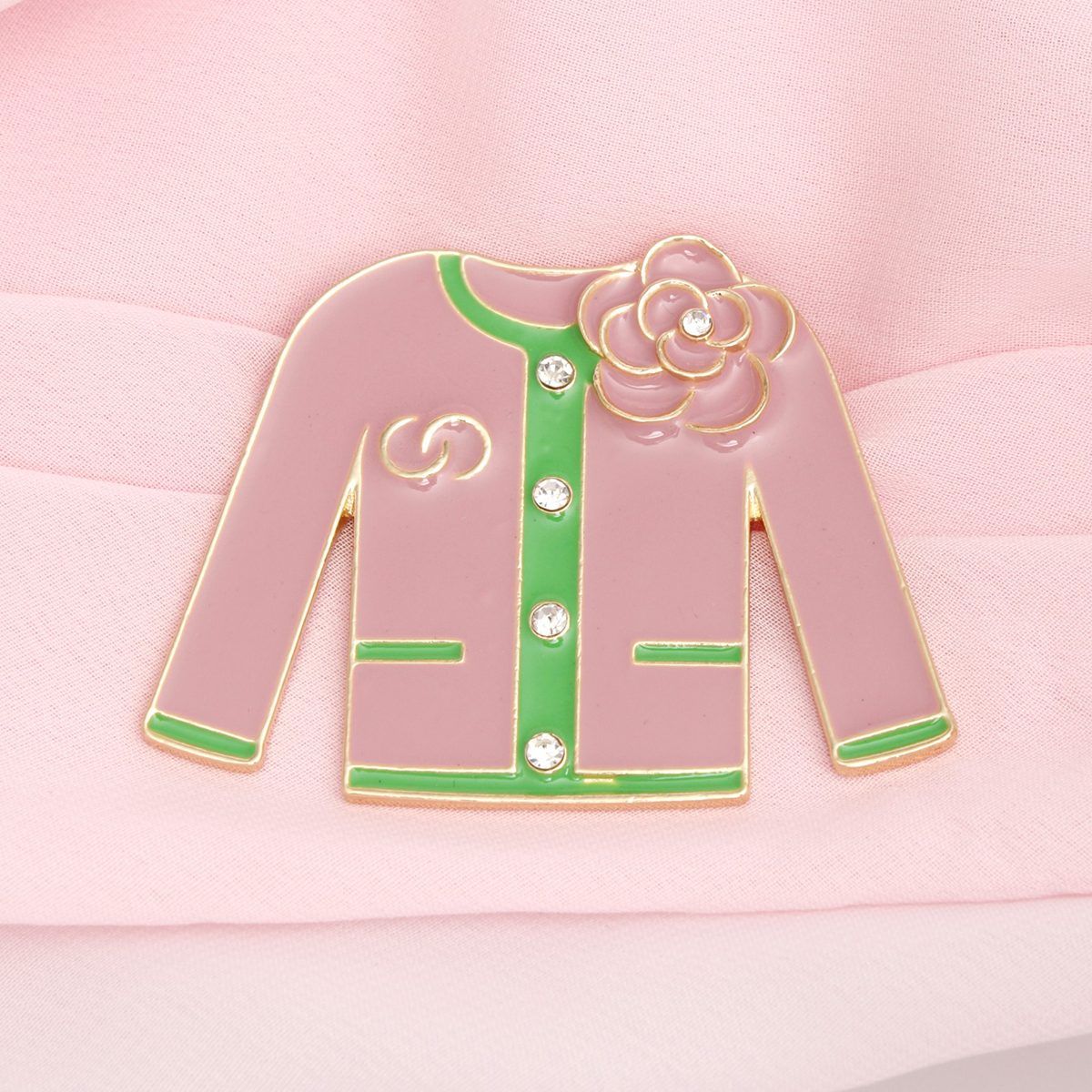 AKA Pink Green Brooch Camellia Sweater Pin