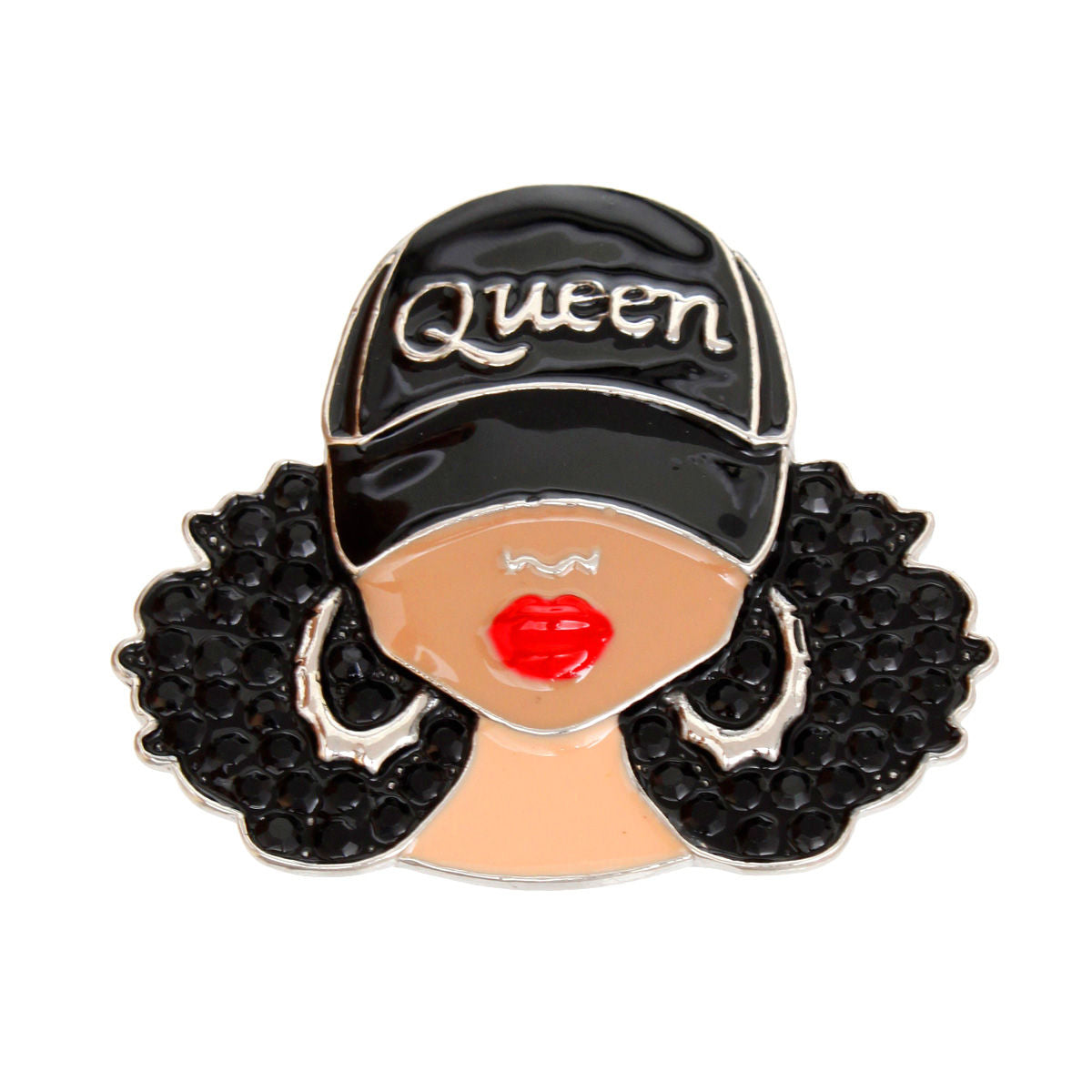 Brooch Black Silver Afro Queen Pin for Women