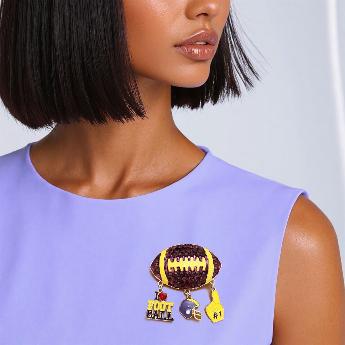 Brooch Football Team Spirit Purple and Yellow Pin