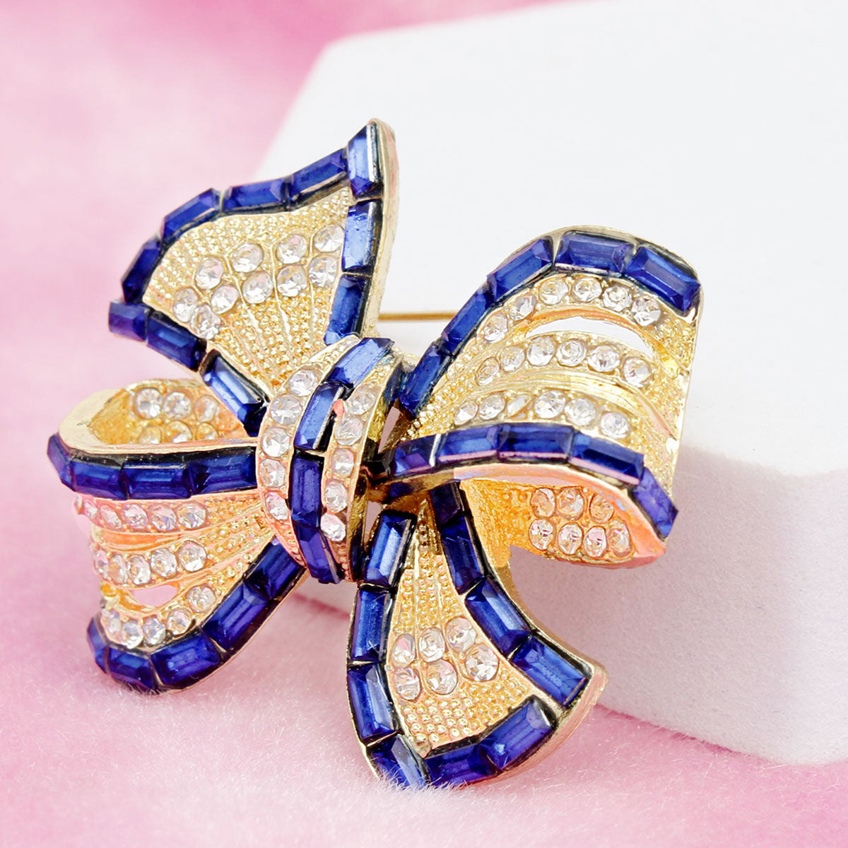 Brooch Graceful Royal Blue Ribbon Bow Classic Pin