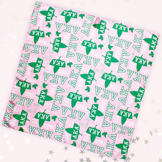 AKA Sorority Pink and Green Silky Square Scarf 70 cm