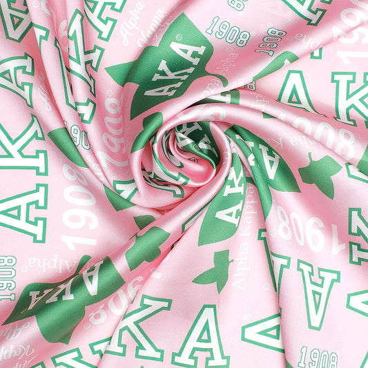 AKA Sorority Pink and Green Silky Square Scarf 70 cm