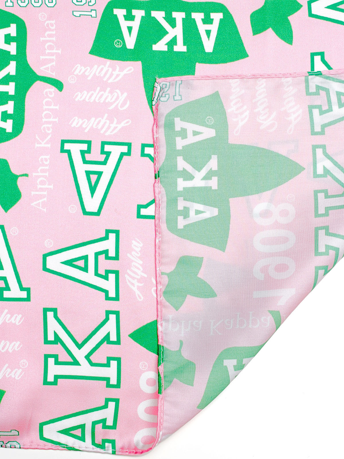 AKA Sorority Pink and Green Silky Square Scarf 70 cm