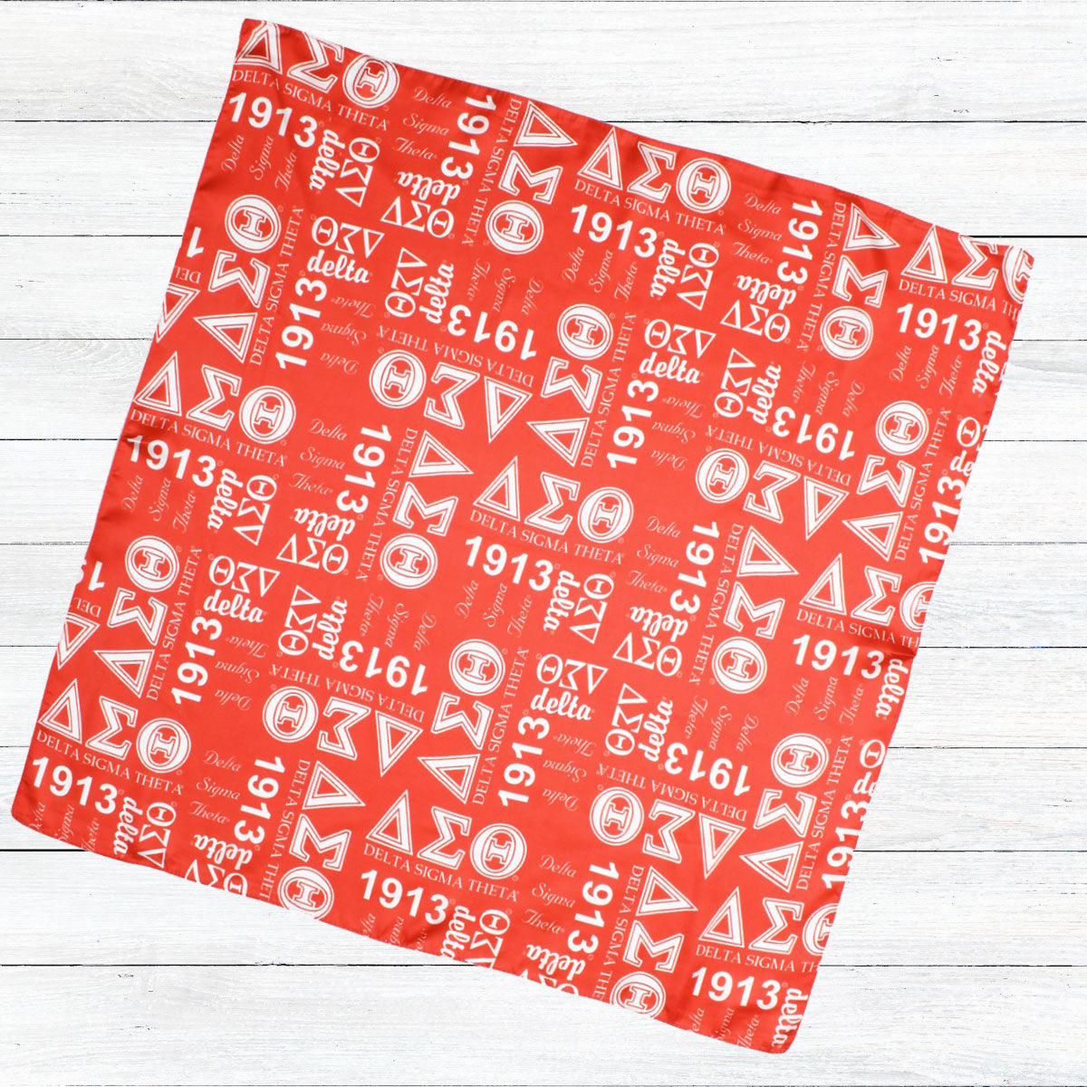 DST Sorority Red and White Silky Square Scarf 70 cm