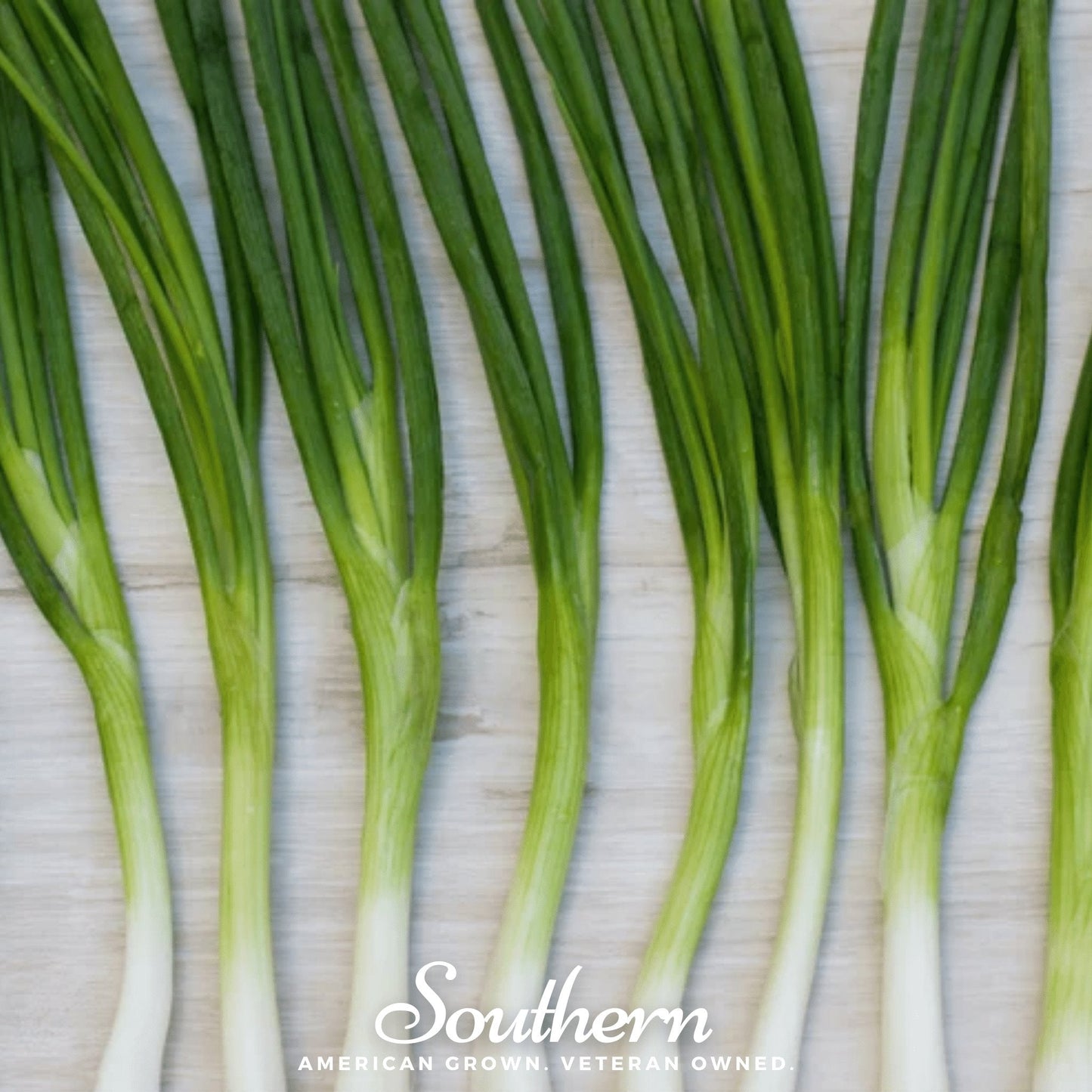 Green onions on a textured surface with 'Southern' branding.
