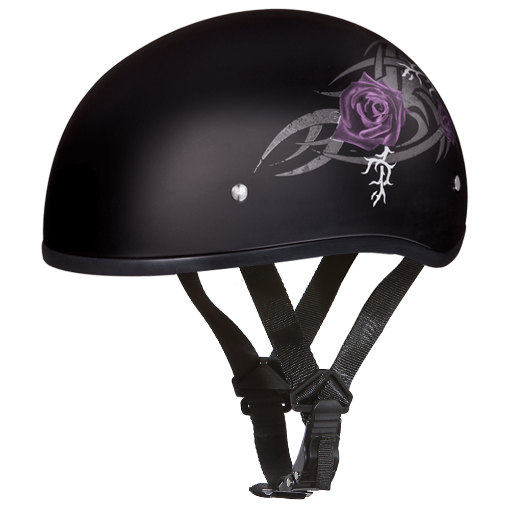 D.O.T. DAYTONA SKULL CAP - W/ PURPLE ROSE With Straps