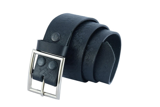 Timeless Black Basket Weave Pattern Leather Belt