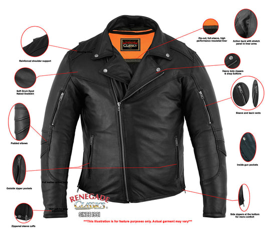 Black Speed Men’s Motorcycle Leather Jacket  – Smart Access Pocket