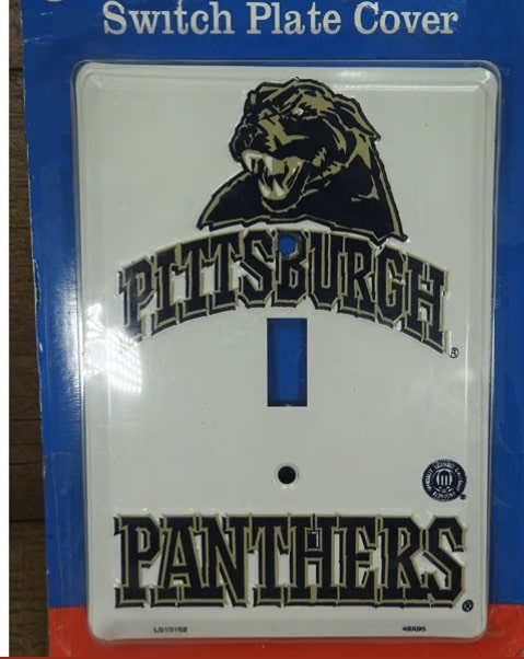 Switch plate cover with 'Pittsburgh Panthers' logo on a blue and orange background