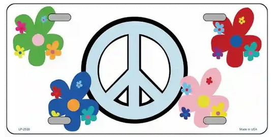 Peace Sign and Flowers Vanity License Plate