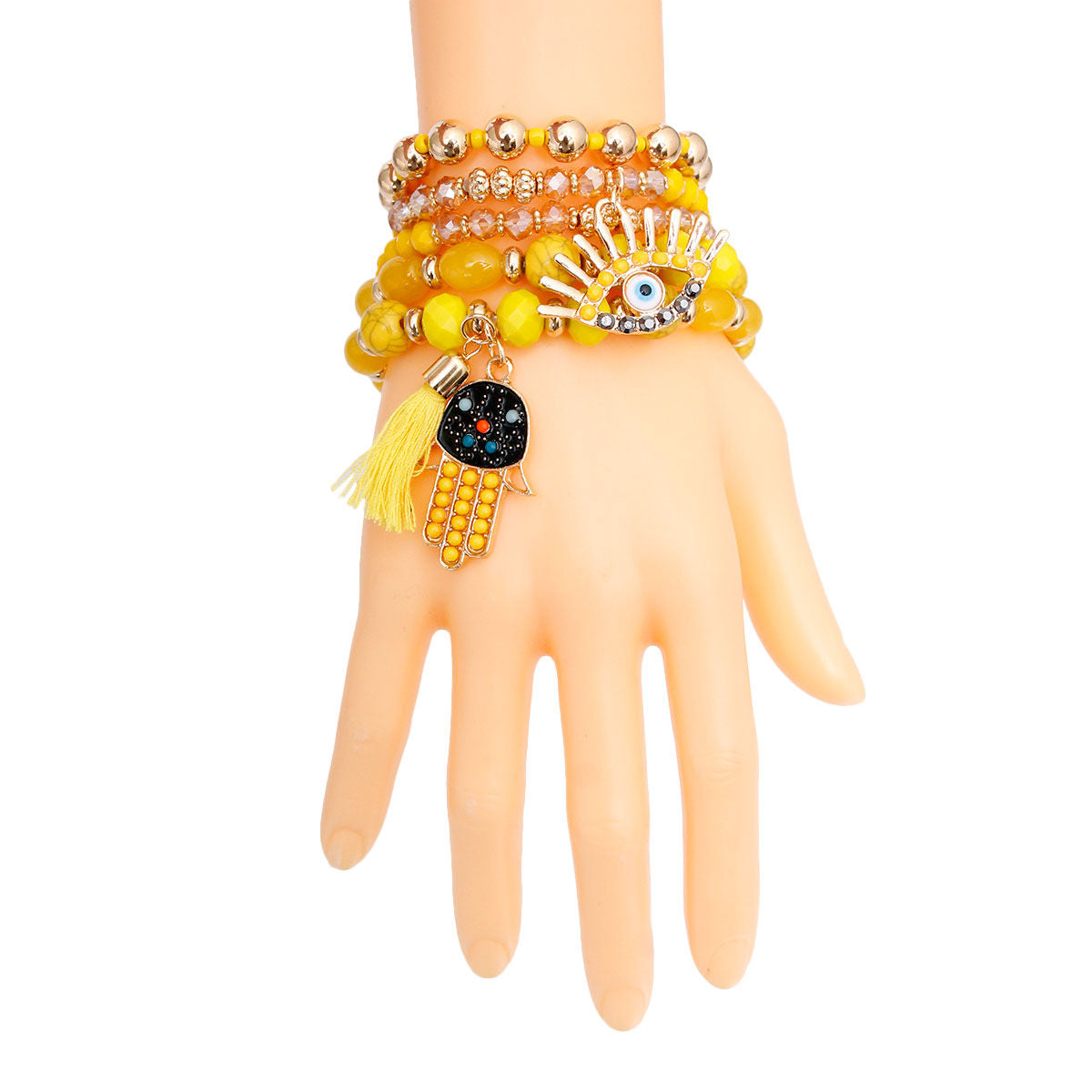 Yellow Evil Eye 5 Pcs Bracelets